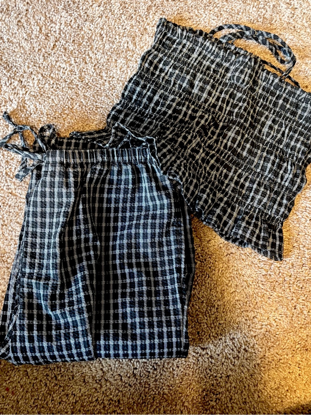 No Boundaries Black and White Plaid Top with Elastic Waistband